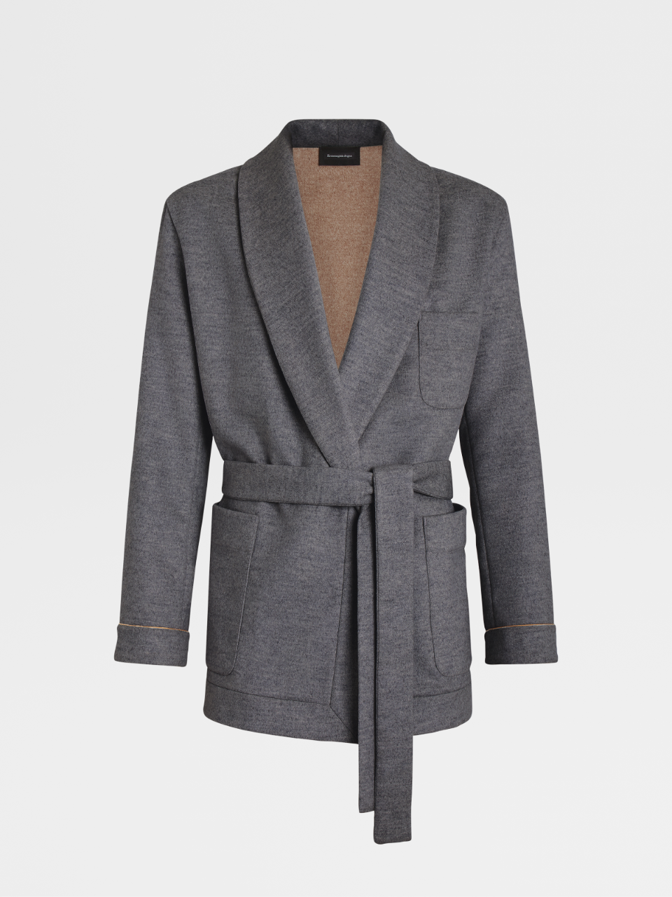 Grey Mélange Wool Silk and Cashmere Robe